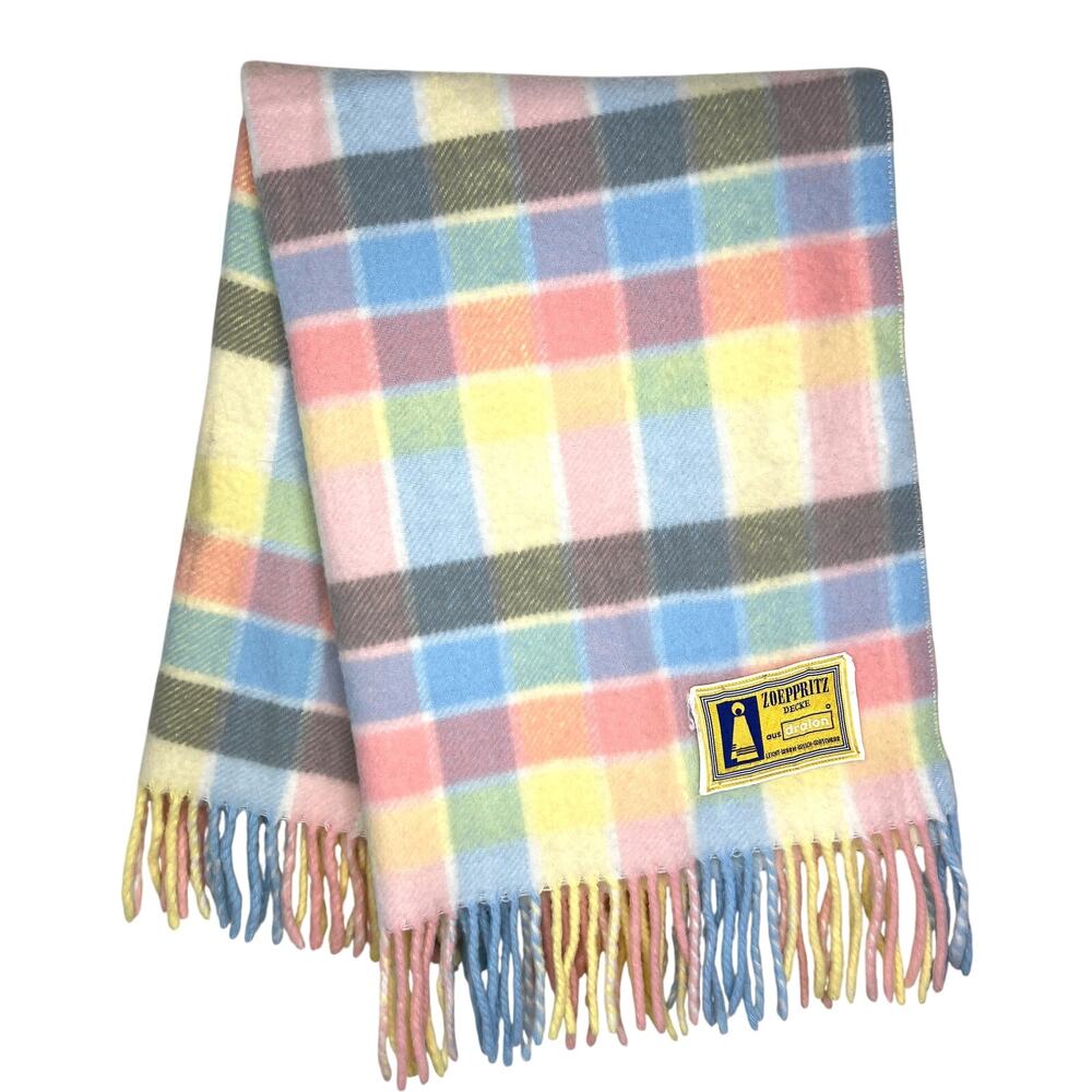 ZOEPPRITZ Wool Fleece Fringe Baby Blanket Pastel Plaid Pattern Warm Vintage